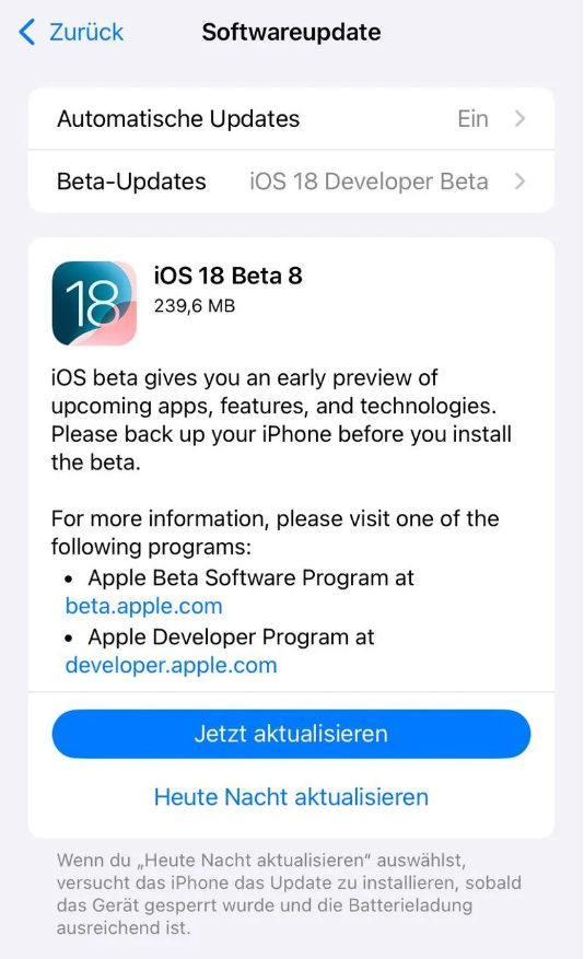 博兴苹果手机维修分享苹果 iOS / iPadOS 18 开发者预览版 Beta 8 发布 